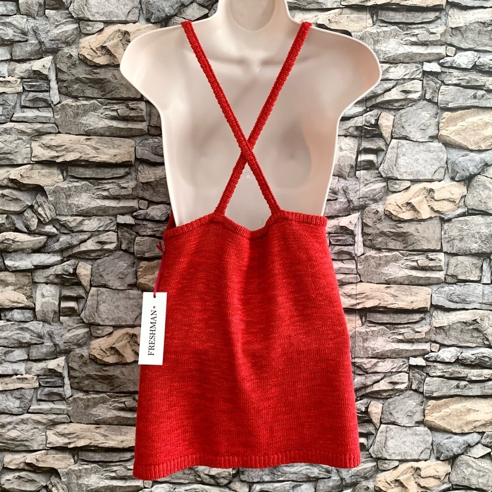 #83 Freshman 1996 Starry Americana Red Knit Crossback Sweater Juniors Tank Top - Picture 8 of 13